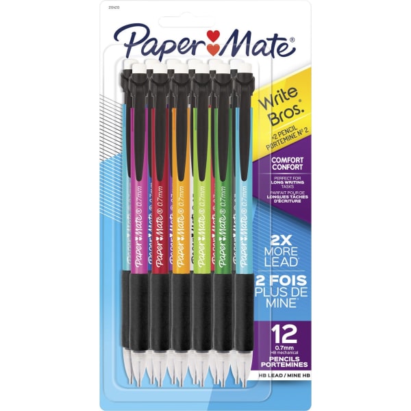 Paper Mate Write Bros. Classic Mechanical Pencils, #2 Lead, 0.7 mm, Black, Pack Of 12 Pencils