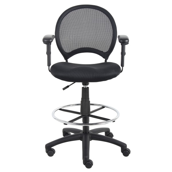 Boss Office Products Mesh Drafting Stool With Back, Black