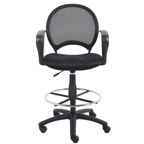 Boss Office Products Mesh Drafting Stool With Loop Arms, Black