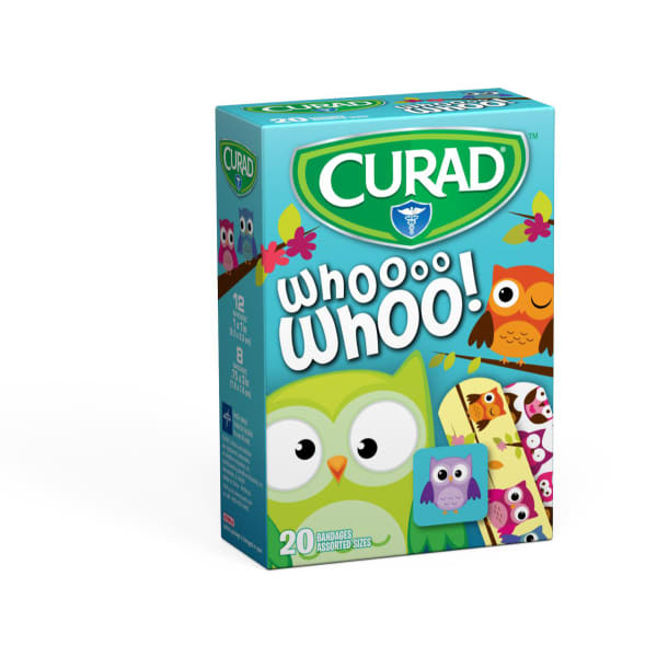 CURAD Owl Bandages, Assorted Sizes, Assorted Colors, Case Of 24