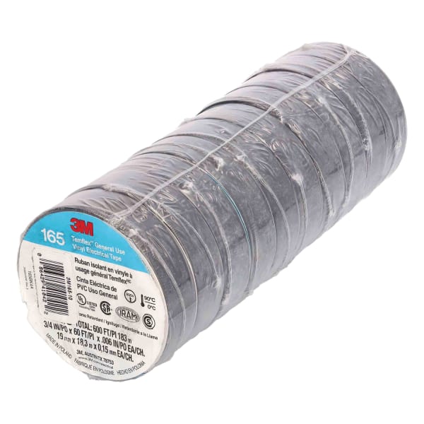 Install Bay 3M Temflex 3/4in Economy Vinyl Electrical Tape, Removable, 60', Black, Pack Of 10 Rolls
