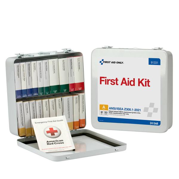 First Aid Only 50-Person Metal First Aid Kit, 6-1/2inH x 9-1/2inW x 2-11/16inD, White