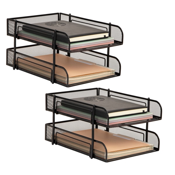 Mind Reader Stackable Paper Tray Desk Organizer, 7-1/2inH x 13-1/4inW x 10-1/2inD, Black, Set Of 2 Trays
