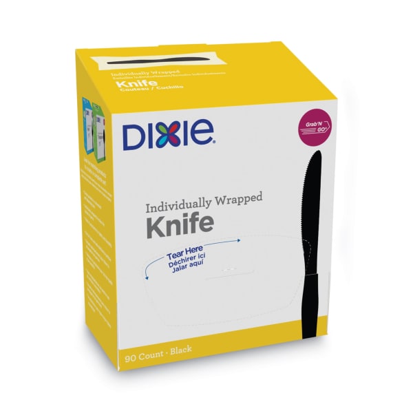 Dixie Grab'N Go Wrapped Cutlery, Knives, 7inL, Black, Bix Of 90 Knives