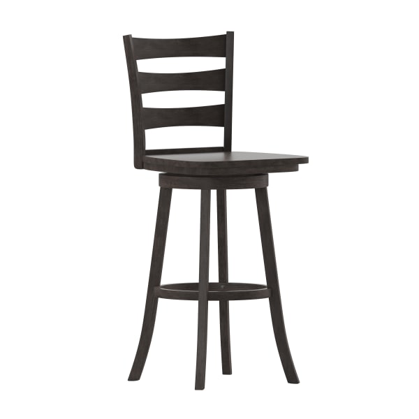 Flash Furniture Liesel Commercial Grade Wooden Classic Ladderback Swivel Bar Height Barstool with Solid Wood Seat, Gray Wash Walnut