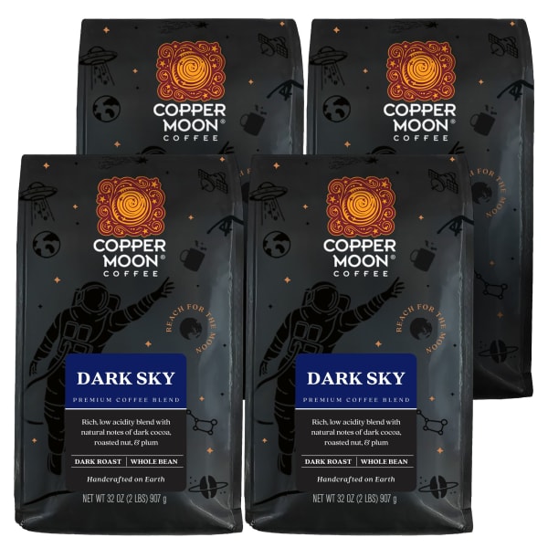 Copper Moon Whole Bean Coffee, Dark Roast, Dark Sky Blend,  4 Bags (2 lbs Each)