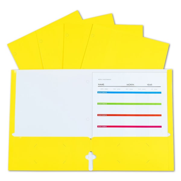 C-Line 2-Pocket Laminated Paper Portfolios With 3-Hole Punch, 8-1/2in x 11in, Yellow, Box Of Portfolios