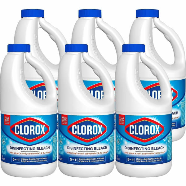 Clorox Disinfecting Bleach - Concentrate - 43 fl oz (1.3 quart) - Regular Scent - Deodorize, Disinfectant - White - 6 / Carton