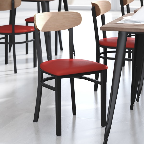 Flash Furniture Wright Commercial Grade Dining Chair, Natural Birch/Red