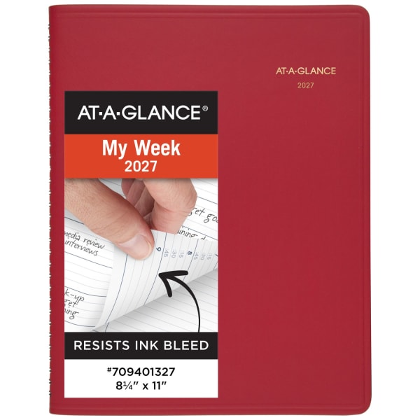 AT-A-GLANCE 2027 Weekly Appointment Book Planner, Red, Large, 8 1/4in x 11in