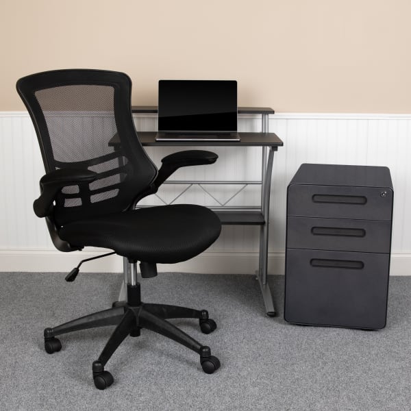 Flash Furniture Work From Home Desk And Chair Set With Computer Desk, Ergonomic Mesh Office Chair And Locking Mobile Filing Cabinet, Black