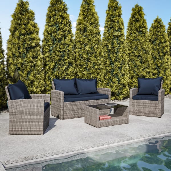 Flash Furniture Aransas Series 4-Piece Patio Set, Navy/Light Gray