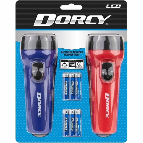 Dorcy LED Flashlights Pack - LED - 1 x D - Battery - Plastic - Weather Resistant - Blue - 2 / Pack