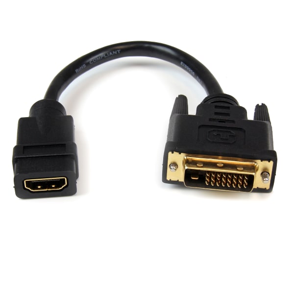 StarTech.com 8in HDMI to DVI-D Video Cable Adapter - HDMI Female to DVI Male - 8in DVI/HDMI Video Cable for Video Device, Notebook - First End: 1 x HDMI Female Digital Audio/Video - Second End: 1 x DVI-D Male Digital Video - Shielding - Black - 1 Pack