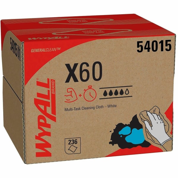 Wypall GeneralClean X60 Multi-Task Cleaning Cloths - Brag Box - 11.10in Width x 16.80in Length - White - Cloth/ - 236 / Carton