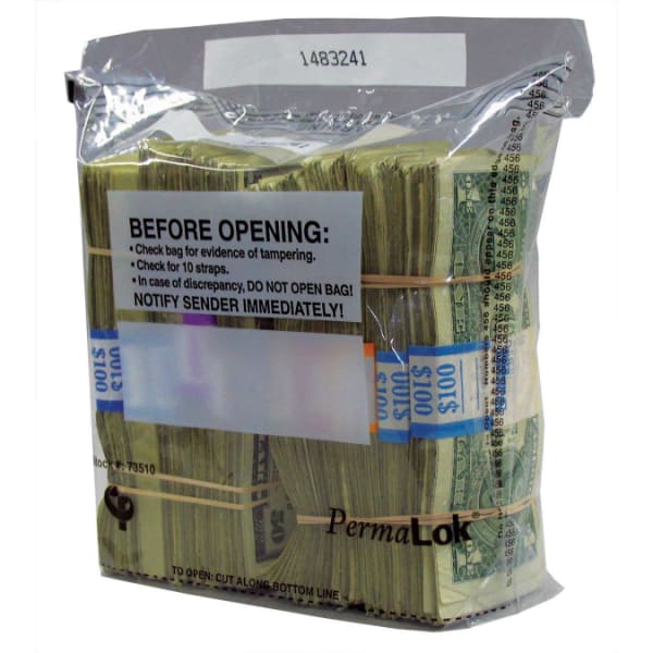 PermaLOK Tamper Evident Strap Bags, 9 1/4in x 8in, Clear, 3in Gusset, 1,000 Per Carton