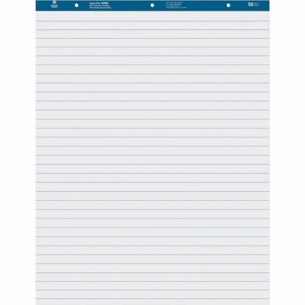 Business Source Standard Ruled Easel Pad - 50 Sheets - 15 lb Basis Weight - 27in x 34in Sheet Size - White Paper - Perforated - 2 / Carton
