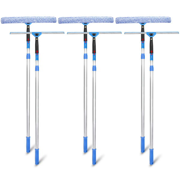 Gritt Commercial Pro Window Washing Kit With Squeegee, Washer And Telescopic Pole, 18in Squeegee And Washer/6ft Pole, Multicolor, Pack Of 3 Kits