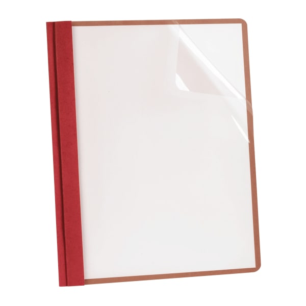 Earthwise By Oxford Clear Front Report Covers With 3-Prong Fasteners, Red, Box Of 25