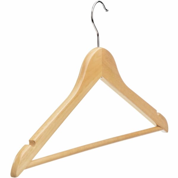 Lorell Wooden Coat Hangers - 7.3in Height x 13.8in Width - for Coat, Clothes, Garment - Wooden, Metal - Natural - 30 / Carton
