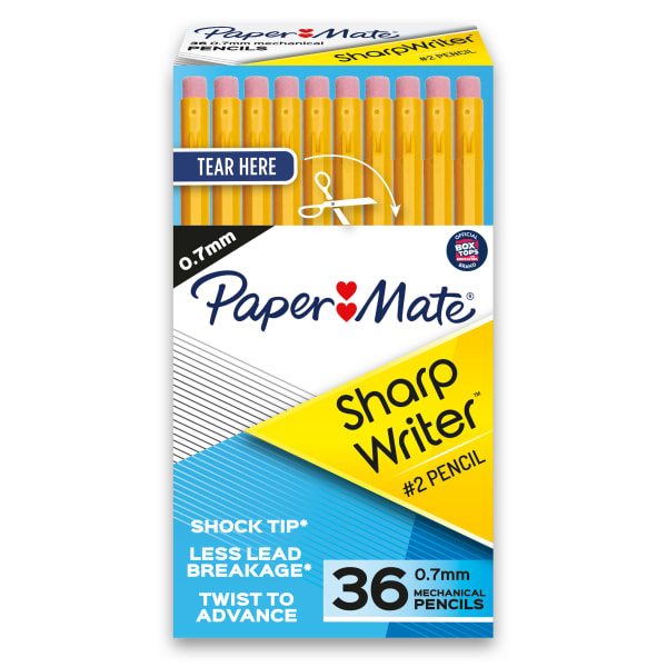 Paper Mate SharpWriter Mechanical Pencils, 0.7 mm, Yellow Barrel, Pack Of 36 Pencils