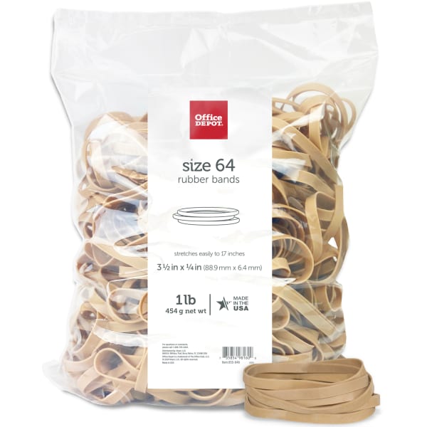Office Depot Brand Rubber Bands, #64, 3-1/2in x 1/4in, Crepe, 1-Lb Bag