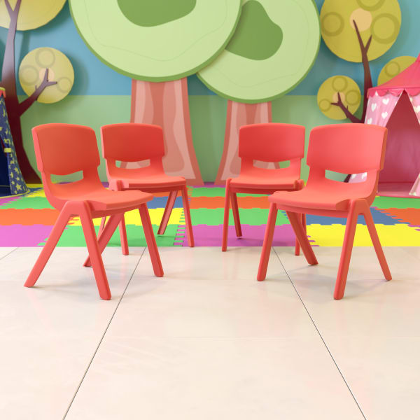 Flash Furniture Plastic Stackable School Chairs With 15.5in Seat Height, Red, Set Of 4 Chairs