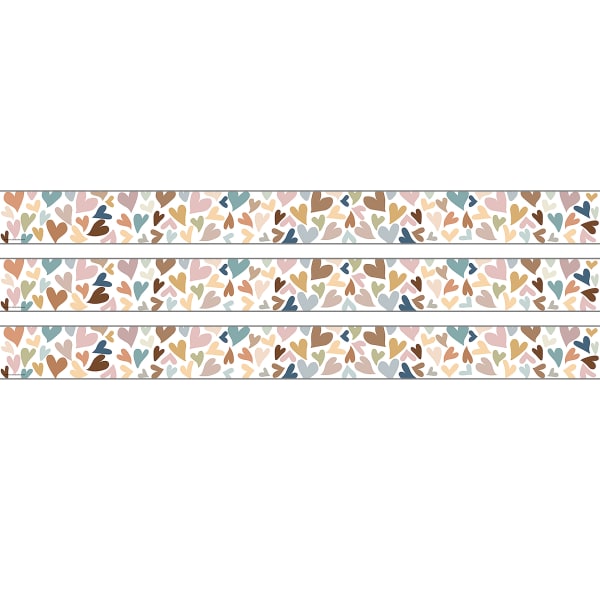 Teacher Created Resources Straight Border Trim Rolls, 50', Everyone Is Welcome Hearts, Pack Of 3 Rolls