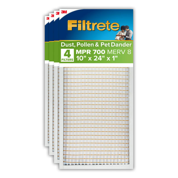 Filtrete 10 x 24 x 1 Air Filter, 4 HVAC Filters, MPR 700, MERV 8, Easy on Airflow, Dust, Pollen & Pet Dander, 3 Month AC and Furnace Filters