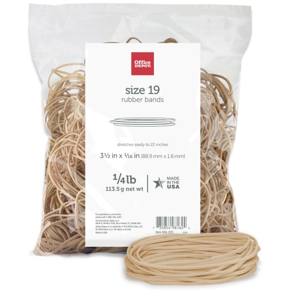 Office Depot Brand Rubber Bands, #19, 3-1/2in x 1/16in, Crepe, 1/4 Lb. Bag