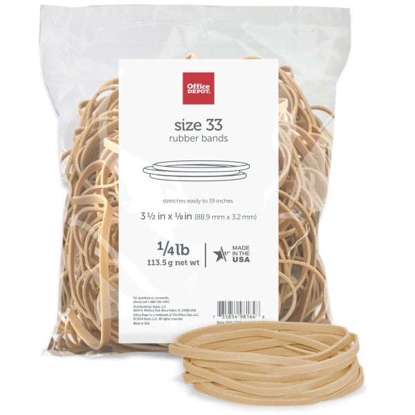 Office Depot Brand Rubber Bands, #33, 3-1/2in x 1/8in, Crepe, 1/4 Lb. Bag