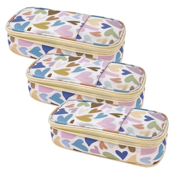 Teacher Created Resources Pencil Cases, 2-1/2inH x 4-1/4inW x 9inD, Hearts, Pack Of 3 Cases