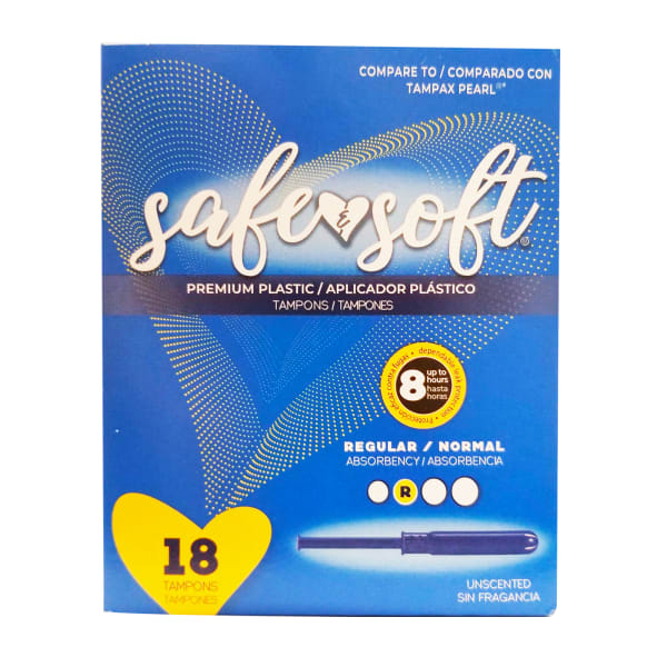 Hospeco Safe & Soft Plastic Applicator Tampons, Regular Absorbency,18 Tampons Per Box, Case Of 12 Boxes