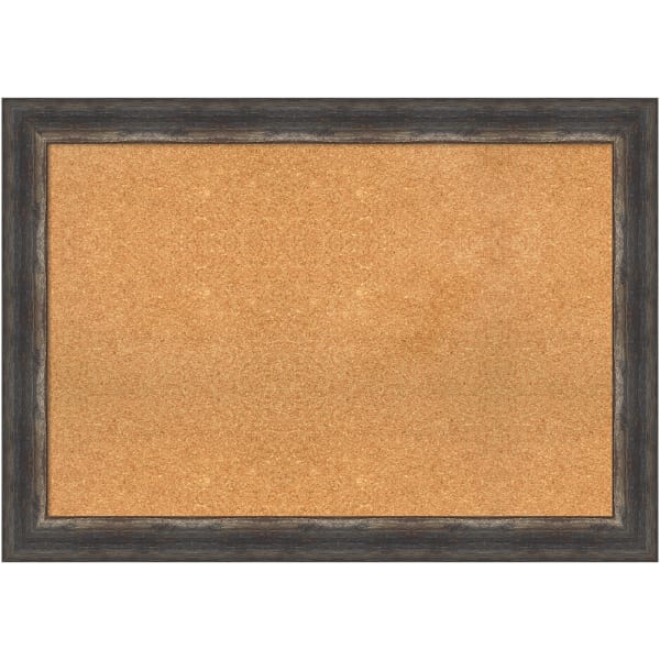 Amanti Art Rectangular Non-Magnetic Cork Bulletin Board, Natural, 41in x 29in, Bark Rustic Char Plastic Frame