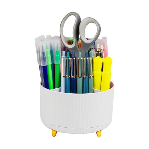 Mind Reader Rotating Pen Cup, 4-3/4inH x 5-3/4inW x 5-3/4inD, White