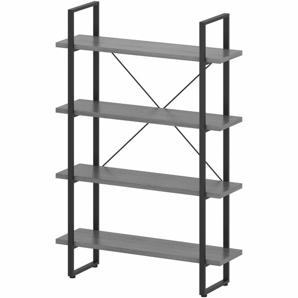 Lorell SOHO Rustic Metal Frame Bookcase - 4 Shelve(s) - Band Edge - Finish: Charcoal - Sturdy, Durable