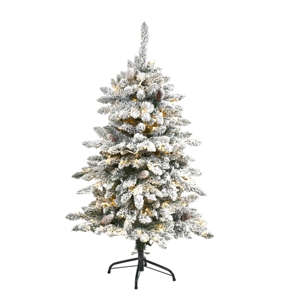 Nearly Natural Flocked Livingston Artificial Fir Christmas Tree, 4ft