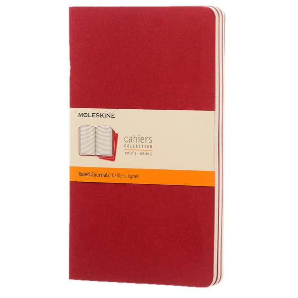 Moleskine Cahier Journals, 5in x 8-1/4in, Ruled, 80 Pages, Cranberry Red, Set Of 3 Journals