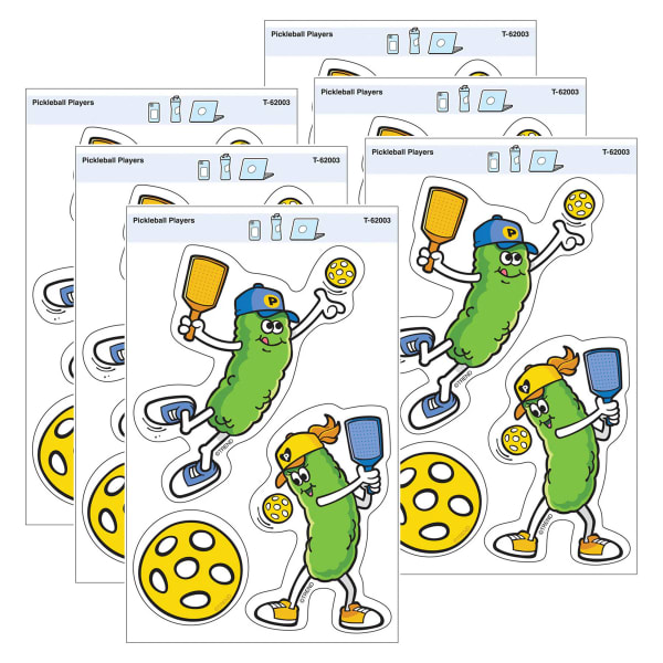 TREND Vinyl Stickers, Pickleball Players, 3 Per Pack, Set Of 6 Packs