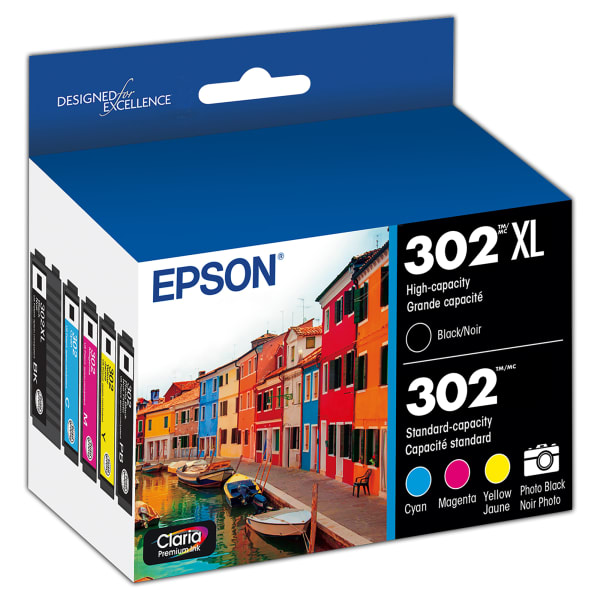 Epson 302XL Black/302 Claria Premium Tri-Color High-Yield Ink Cartridges, Pack Of 2, T302XL-BCS