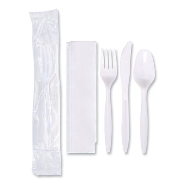 Hoffmaster Economy Cutlery Kits, Fork/Knife/Spoon/Napkin, White, Carton Of 250 Kits