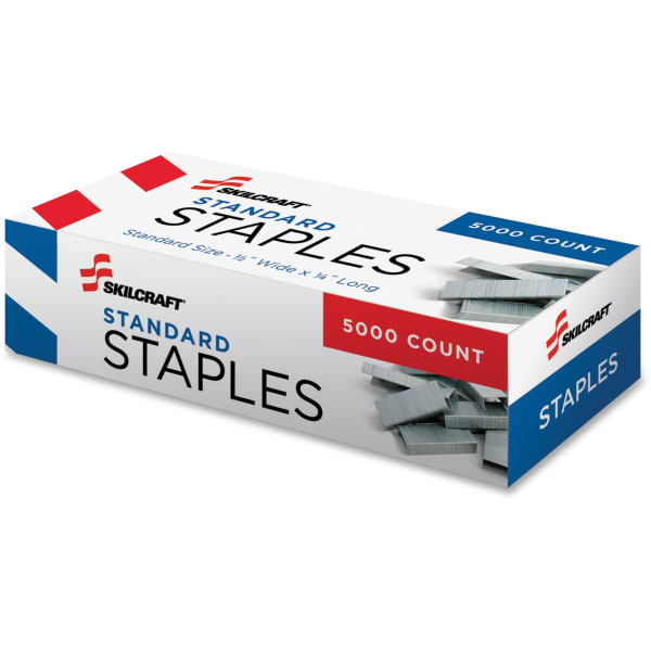 SKILCRAFT Standard Staples - 210 Per Strip - Standard - 5mm - 1/4in Leg - 1/2in Crown - for Paper - Chisel Point, Rust Resistant - Silver - Steel - 5000 / Box