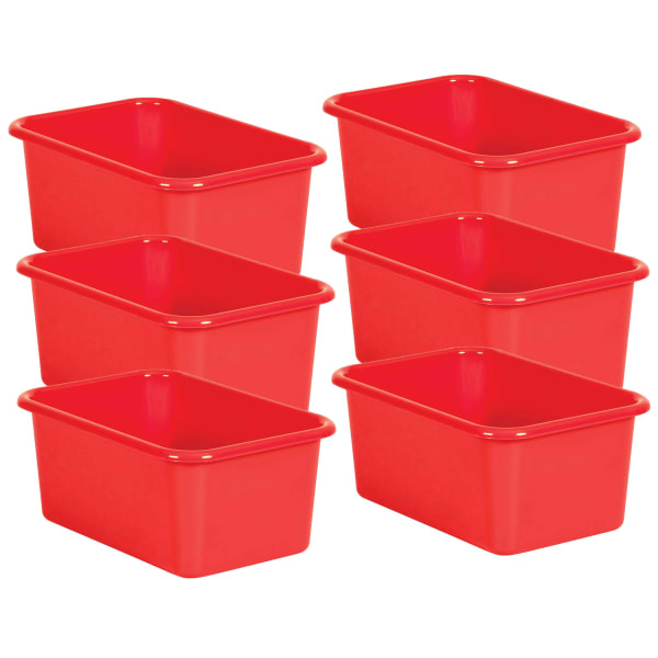 Teacher Created Resources Small Plastic Storage Bins, 5inH x 11-3/8inW x 7-3/4inD, Red, Pack Of 6