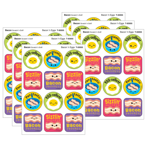 TREND Stinky Stickers, Bacon N Eggs, Bacon Scent, 48 Per Pack, Set Of 6 Packs