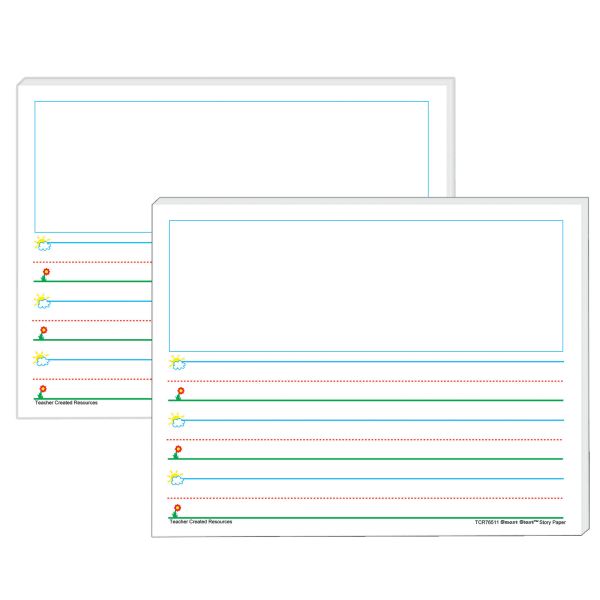 Teacher Created Resources Smart Start K-1 Story Paper, 8-1/2in x 11in, Primary Rule, White, 100 Sheets Per Pack, Set Of 2 Packs
