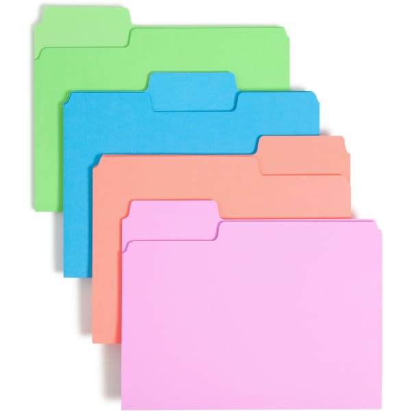 Smead SuperTab 1/3 Tab Cut Letter Recycled Top Tab File Folder - 8 1/2in x 11in - 3/4in Expansion - Top Tab Location - Bright Purple, Bright Pink, Bright Green, Bright Blue - 10% Recycled - 24 / Pack
