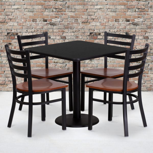 Flash Furniture Square Table And 4 Ladder-Back Chairs, 30in x 30in, Black