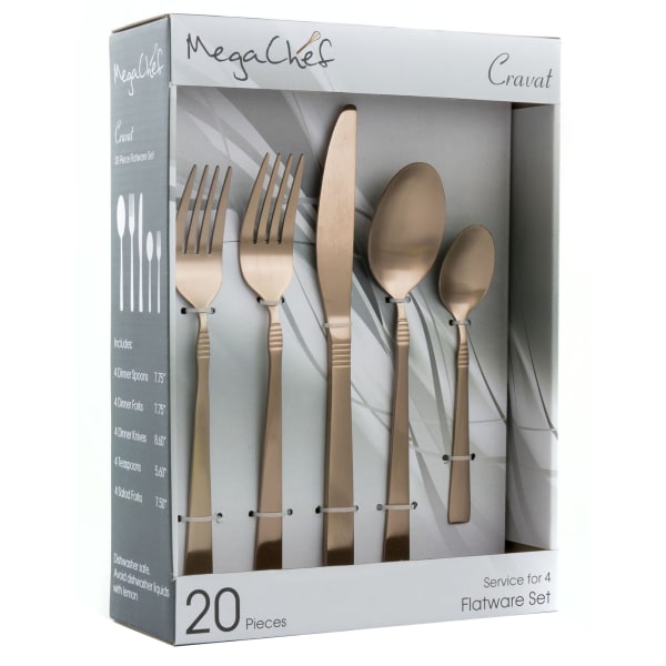 MegaChef Cravat 20-Piece Stainless-Steel Flatware Set, Matte Rose
