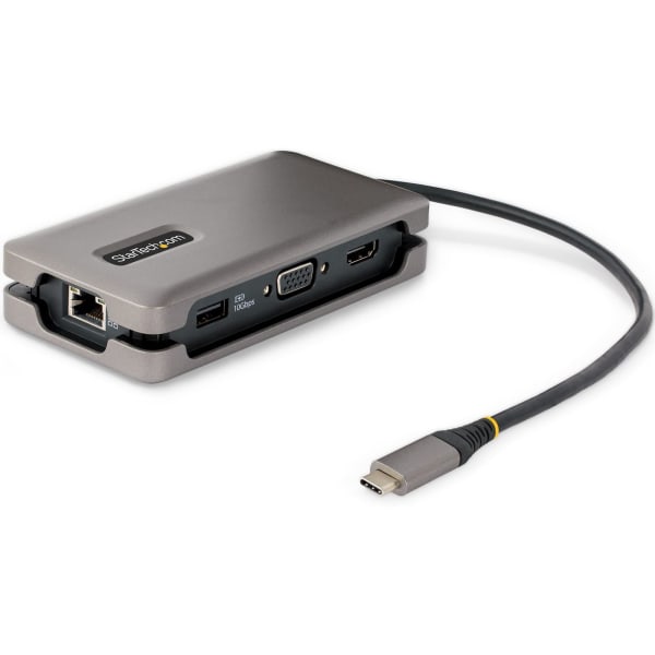 StarTech.com USB-C Multiport Adapter, HDMI/VGA, 4K 60Hz, 3-Port USB Hub, 100W PD Pass-Through, GbE, Mini Docking Station, 1ft/30cm Cable -