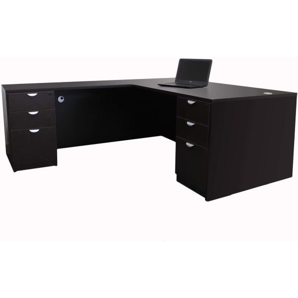 Boss Office Products Holland Series 71inW Executive L-Shaped Corner Desk With 2 File Storage Pedestals, Mocha
